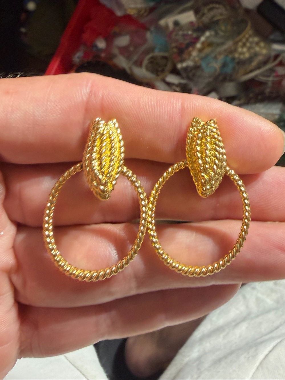 Vintage MONET gold tone door knocker designer earrings